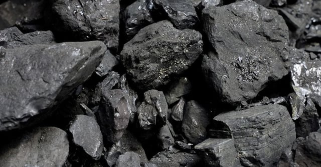 Coal is pictured in a container as people protest against BlackRock investing in coal and tar sands outside their headquarters in the Manhattan borough of New York City, New York, U.S., May 25, 2021.  REUTERS/Carlo Allegri