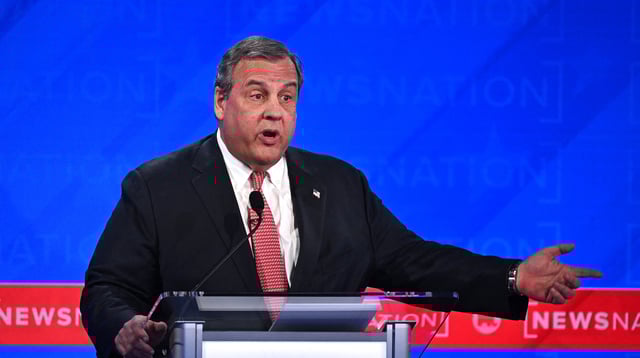 Former Governor of New Jersey Chris Christie gestures as he speaks during the fourth Republican presidential primary debate at the University of Alabama in Tuscaloosa, Alabama, on December 6, 2023. (Photo by Jim WATSON / AFP)