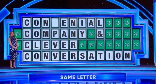 A contestant got the entire puzzle but still lost for mispronouncing 'congenial.'