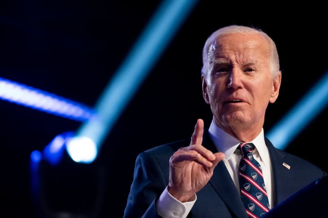 President Joe Biden speaks at a campaign event at Montgomery County Community College in Blue Bell, Pennsylvania, on Friday. (AP / Stephanie Scarbrough)