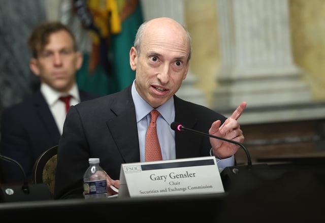 SEC Chairman Gary Gensler participates in a meeting of the Financial Stability Oversight Council at the U.S. Treasury on July 28, 2023 in Washington, DC.