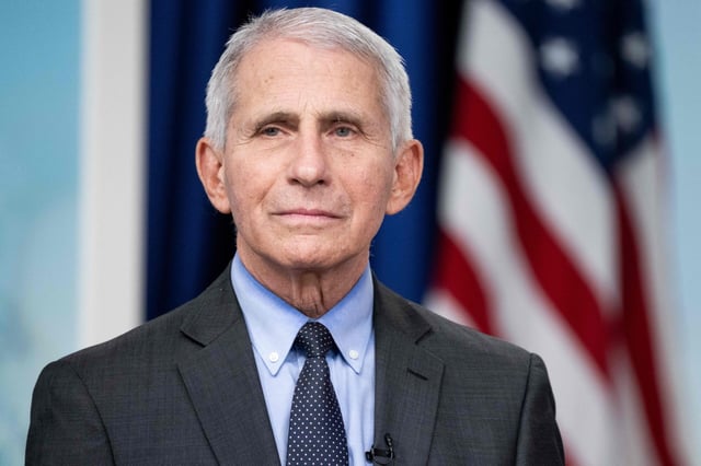 Dr. Anthony Fauci, White House Chief Medical Advisor and Director of the National Institute of Allergy and Infectious Diseases, attends an event with First Lady Jill Biden to urge Americans to get vaccinated ahead of the holiday season, during a COVID-19 virtual event with AARP in the Eisenhower Executive Office Building in Washington, DC, December 9, 2022.