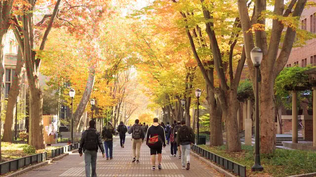 Locust Walk with studenst in fall, University of Pennsylvania, University City area, Philadelphia, PA, USA