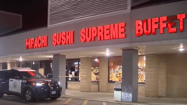The hibachi restaurant is shown from the outside