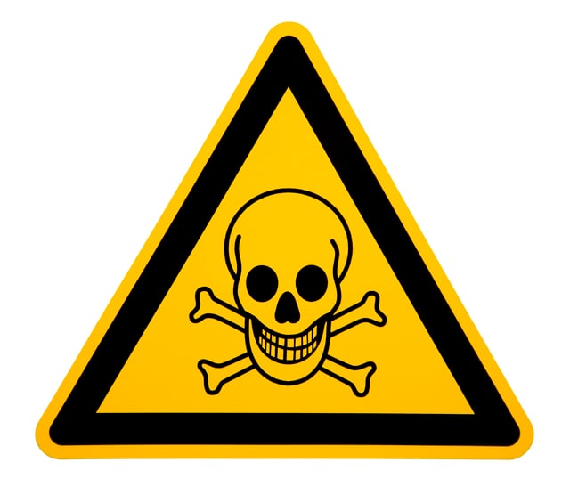 A photograph of a Skull and Crossbones toxic chemical warning sticker isolated on white