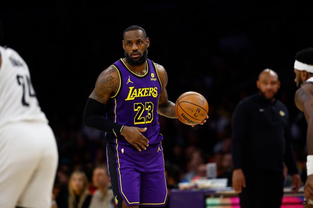 LOS ANGELES, CALIFORNIA - JANUARY 19: LeBron James #23 of the Los Angeles Lakers in the first half at Crypto.com Arena on January 19, 2024 in Los Angeles, California. NOTE TO USER: User expressly acknowledges and agrees that, by downloading and/or using this photograph, user is consenting to the terms and conditions of the Getty Images License Agreement. (Photo by Ronald Martinez/Getty Images)