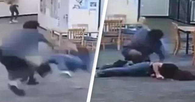 Brendan Depa attacks Joan Naydich at school in Palm Coast, Florida, on Feb. 21, 2023. (Flagler County Sheriff's Office)