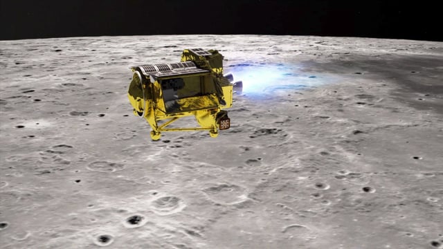 An artist illustration of the SLIM (Smart Lander for Investigating Moon) cruising over the moon. PhotoL EPA-EFE/JAXA handout