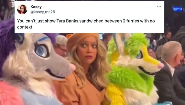 NBA Fans Are Trying To Get To The Bottom Of Why Tyra Banks Was Seated Between Two Furries At Last Night's Nets Game