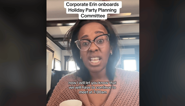 Comedian Lisa Beasley acts as "Corporate Erin"