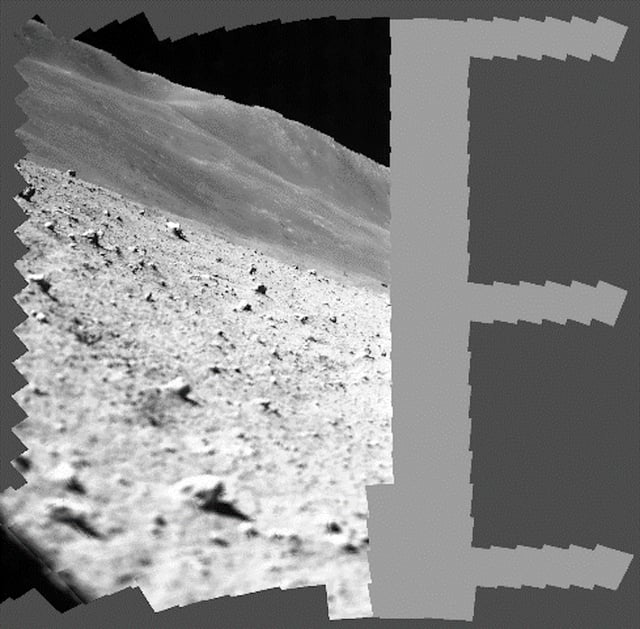 A lunar surface scan mosaic image captured by the SLIM-mounted MBC.
