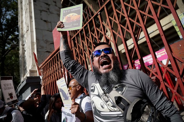 Protesters outside the bullring on Sunday