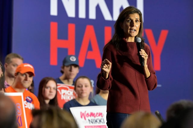 Nikki Haley speaks at a campaign event in Mauldin, South Carolina, on Saturday.