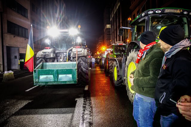 Farmers protest in Brussels to demand better conditions ahead of a gathering of EU leaders on Feb. 1, 2024. 