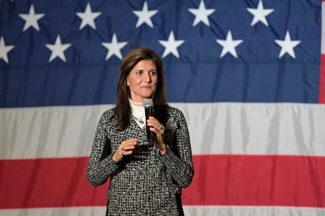 Republican presidential candidate former UN Ambassador Nikki Haley speaks at a campaign event in Conway, S.C., Sunday, Jan. 28, 2024.