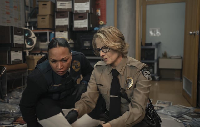 Kali Reis as Evangeline Navarro & Jodie Foster as Liz Danvers in 'True Detective: Night Country' CREDIT: © 2023 Home Box Office, Inc. All rights reserved. HBO®