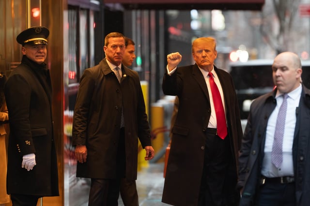 Former President Donald Trump departs Trump Tower on Jan. 16, 2024. 