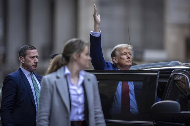 Former President Donald Trump leaves the Trump Building in lower Manhattan, Jan. 11, 2024, in New York after his civil fraud trial concluded. 