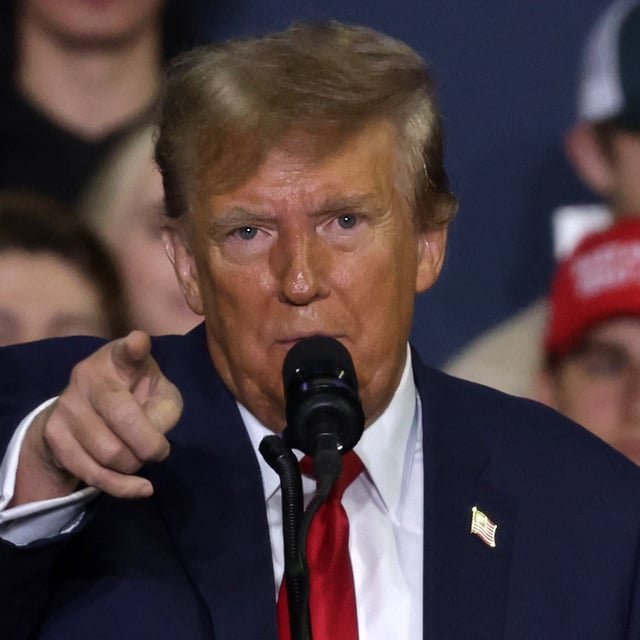 Republican presidential candidate and former President Donald Trump speaks during a campaign rally at the SNHU Arena on January 20, 2024 in Manchester, New Hampshire.