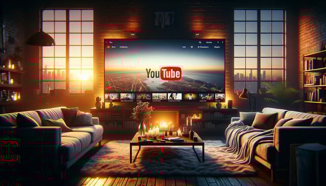Evening Gatherings Redefined: Enjoying Global YouTube Content in a Cozy Living Room Setting.