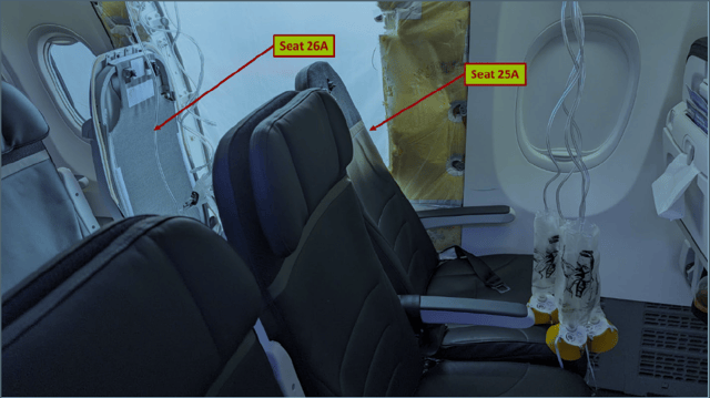 Photo of seat rows 25ABC and 26ABC in the preliminary NTSB report. [image source: NTSB report]