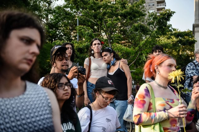 People participate in a weekly gathering in support of trans people organized by trans activist Qween Jean in New York City, in May 2023.