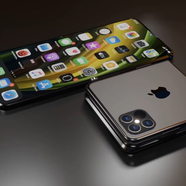 Concept image of a foldable iPhone with a clamshell design.