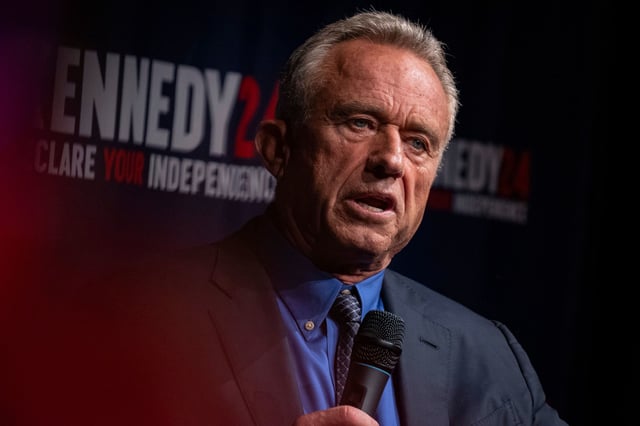 Independent presidential candidate Robert F. Kennedy Jr. speaks during a campaign event "Declare Your Independence Celebration" at Adrienne Arsht Center for the Performing Arts of Miami-Dade County on October 12, 2023 in Miami, Florida.