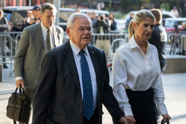 Democratic U.S. Sen. Bob Menendez of New Jersey and his wife Nadine Menendez arrive at the federal courthouse in New York, September 27, 2023.