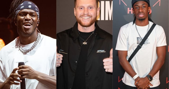 KSI, Ethan Payne and Tobi Jones in side-by-side images at red carpet calls and events.