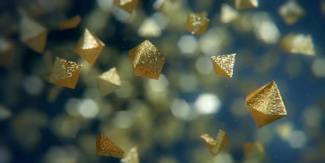 Gold nanocrystals suspended in a water buffer represent a novel therapeutic agent developed by Clene Nanomedicine for neurodegenerative conditions. This nanomedicine, called CNM-Au8, is being investigated to treat patients with multiple sclerosis and Parkinson’s disease in clinical trials at UT Southwestern.( credit: Random 42/Source: Clene Nanomedicine)