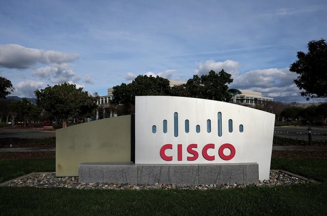 Cisco's sign is displayed in front of the company's headquarters on Feb. 9, 2024 in San Jose, Calif.
