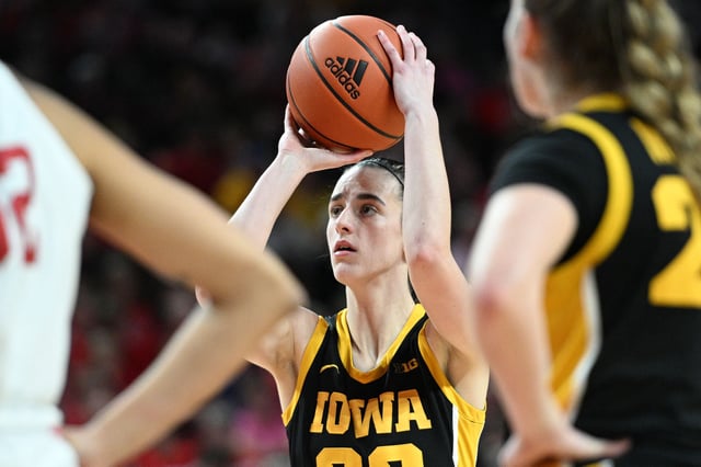 Clark attempts a free throw against the Nebraska Cornhuskers on February 11.