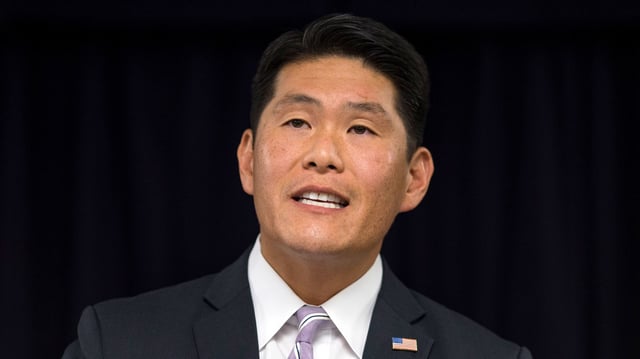 In this 2018 photo, Robert Hur speaks at a news conference about the indictment of Kevin Merrill, Jay Ledford, and Cameron Jezierski by a Maryland grand jury at the US Attorney's Office, in Baltimore, MD.