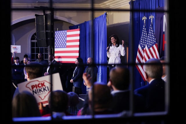 Nikki Haley speaks during a campaign event in Rock Hill, South Carolina, on February 18, 2024.