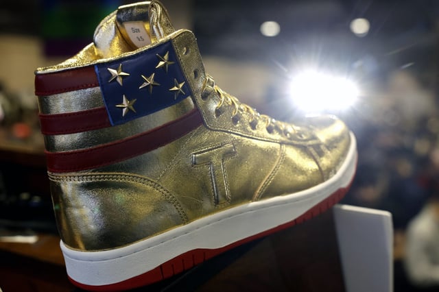 Donald Trump introduced his new line of signature shoes at Sneaker Con at the Philadelphia Convention Center on Feb. 17, 2024. 