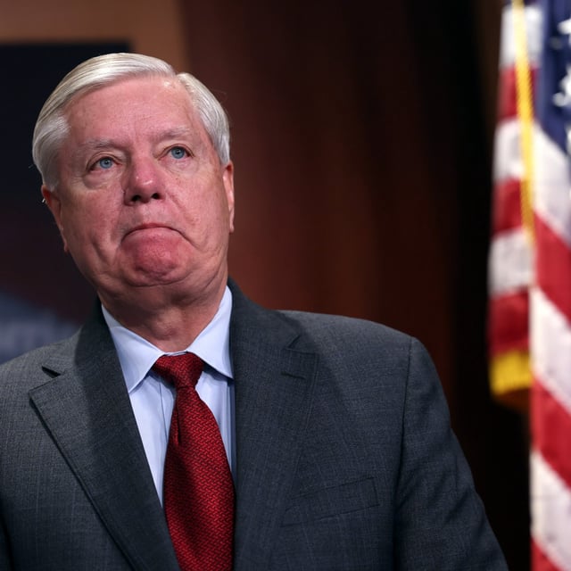 Republican Senator Lindsey Graham of South Carolina speaks to the press on May 03, 2023 in Washington, DC. Russia's state financial watchdog on Tuesday added Graham to its registry of "extremists and terrorists."