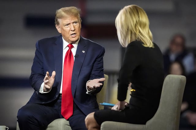 Republican presidential candidate former President Donald Trump speaks during a Fox News Channel town hall with moderator Laura Ingraham on Feb. 20, 2024, in Greenville, S.C.