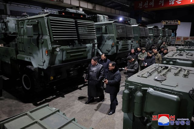 North Korean leader Kim Jong Un visits a munitions factory at an undisclosed location in this picture released by North Korea's Korean Central News Agency (KCNA) on January 10, 2024.