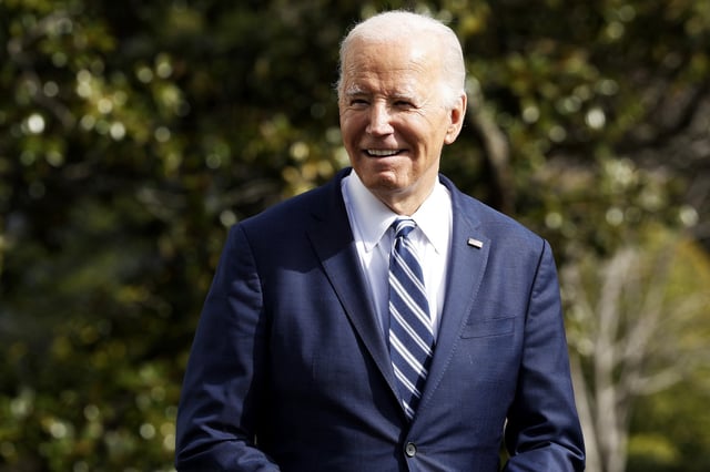President Biden walks to Marine One on the South Lawn of the White House on Feb. 16, 2024.