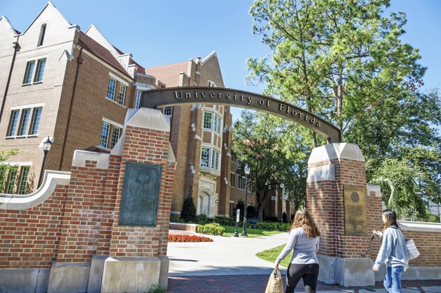 The campus entrance at the University of Florida.