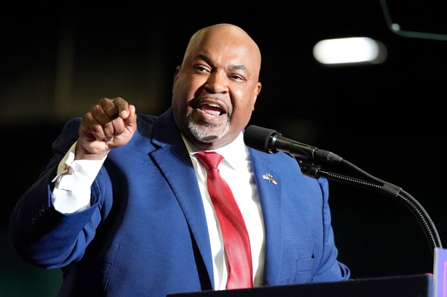 North Carolina Lt. Gov. Mark Robinson speaks before Republican presidential candidate former President Donald Trump at a campaign rally on Saturday, March 2, in Greensboro, North Carolina.