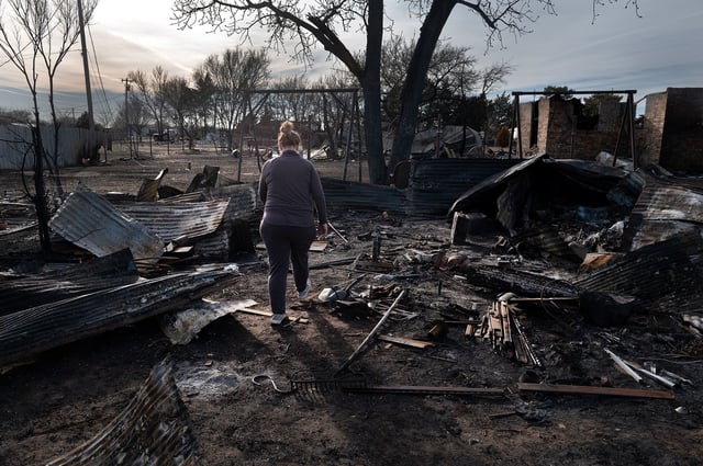 A destroyed home by the Smokehouse Creek fire on March 03, 2024 near Stinnett, Texas.