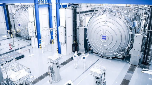 Giant vacuum chambers where optical systems for ASML’s EUV tool are tested, seen at a Carl Zeiss facility in Oberkochen, Germany. Photo: Handout via Reuters