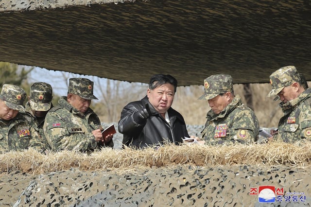 Kim Jong Un supervises artillery firing drills in North Korea, on March 7, 2024.  