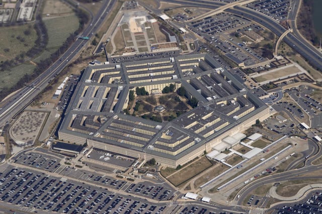 FILE - The Pentagon is seen from Air Force One as it flies over Washington, March 2, 2022. A new Pentagon study that examined reported sightings of UFOs over nearly the last century has found no evidence of aliens or extraterrestrial intelligence. That conclusion is consistent with past U.S. government efforts to assess the accuracy of claims that have captivated public attention for decades.