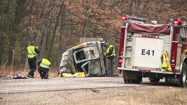 Authorities on the scene of a fatal crash on South Highway 95 in the town of Dewhurst, Wisc., on Friday.