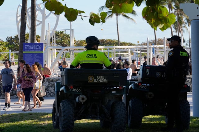 Miami Beach park rangers watch over crowds on February 27, 2024.