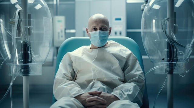 Bald man battles cancer