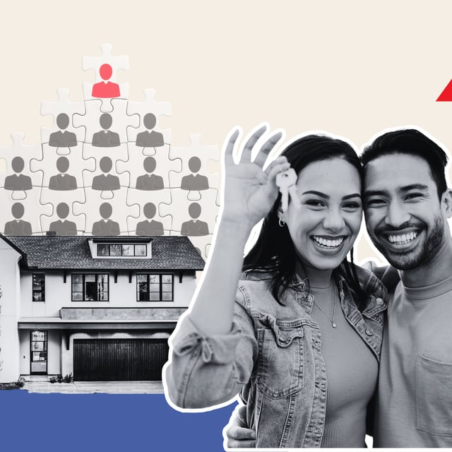 Composite image of a couple with a U.S. home. Homeownership is viewed as untenable for younger generations, polling for Newsweek has found.